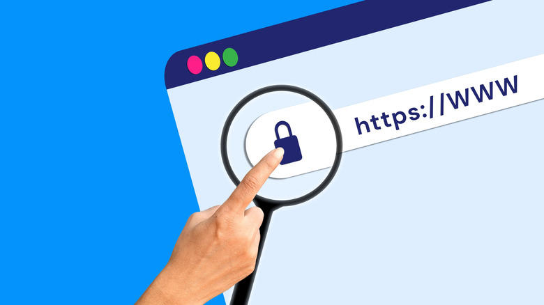 finger pointing at HTTPS padlock