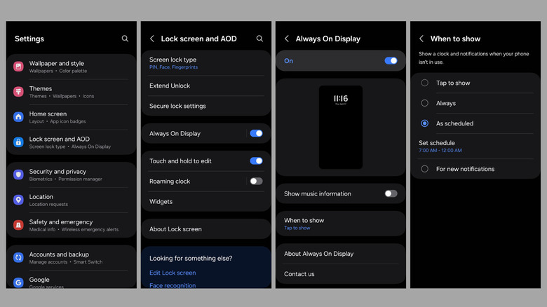 Always on display setting on Samsung Galaxy phone