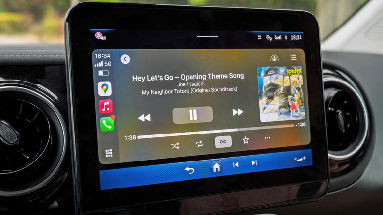 Apple CarPlay system being used to play the original score from the film My Neighbor Totoro by Joe Hisaishi
