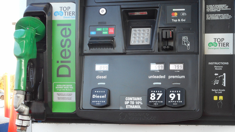 Costco gasoline station's diesel fuel pump machine.