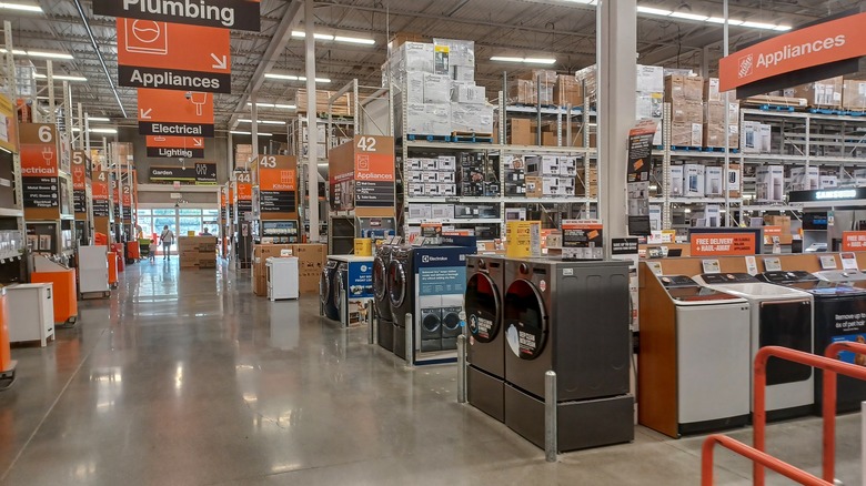 The interior of a Home Depot store.