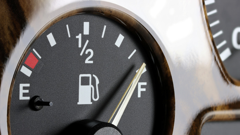 Close-up of full gas tank gauge