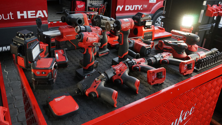 Milwaukee tools on display table