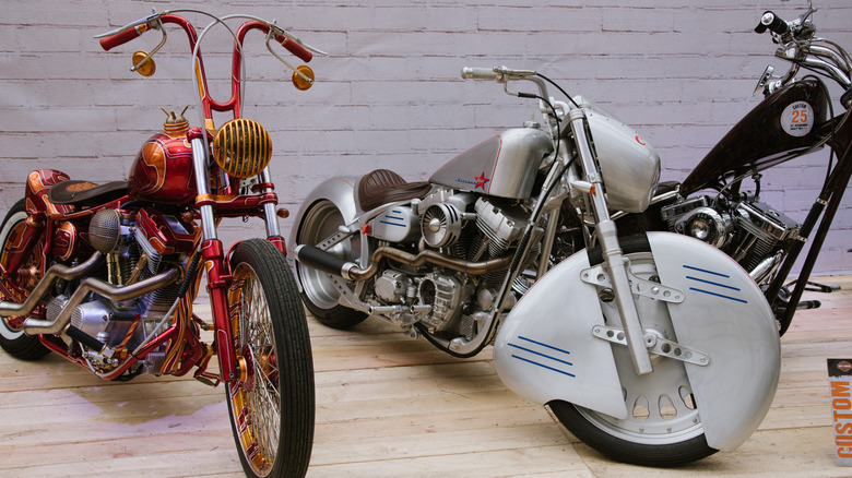 Two modded Harley-Davidson motorcycles