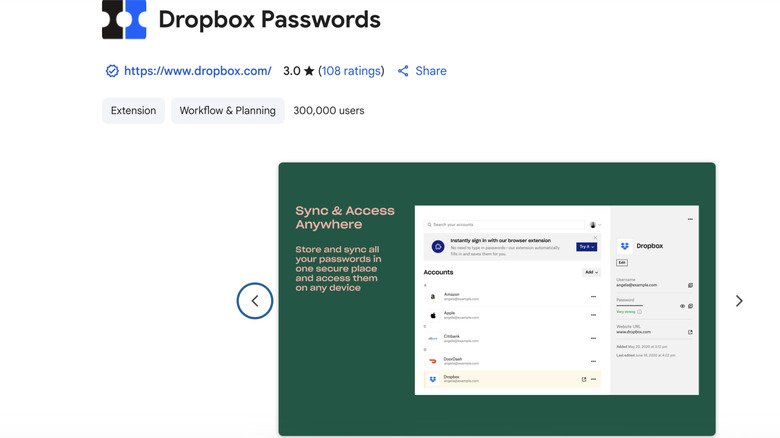 Browser extension for Dropbox Passwords on Chrome store