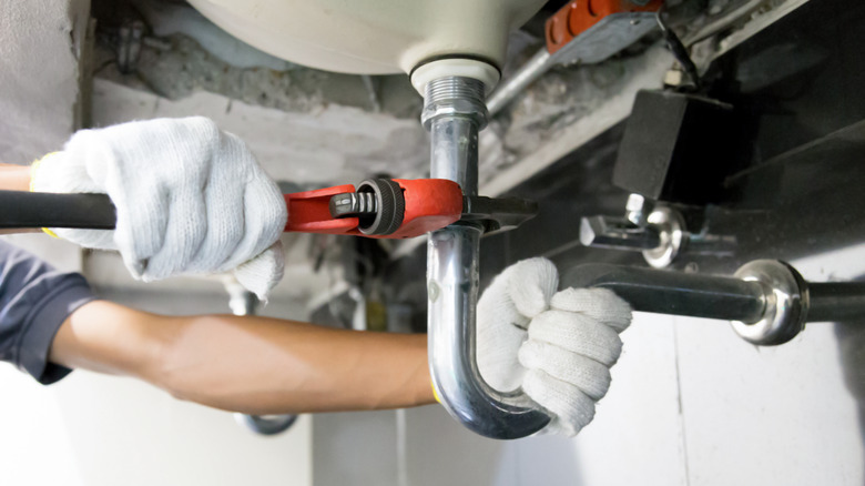 Plumber fixing a sink
