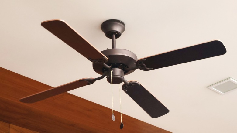 a black or dark brown ceiling fan