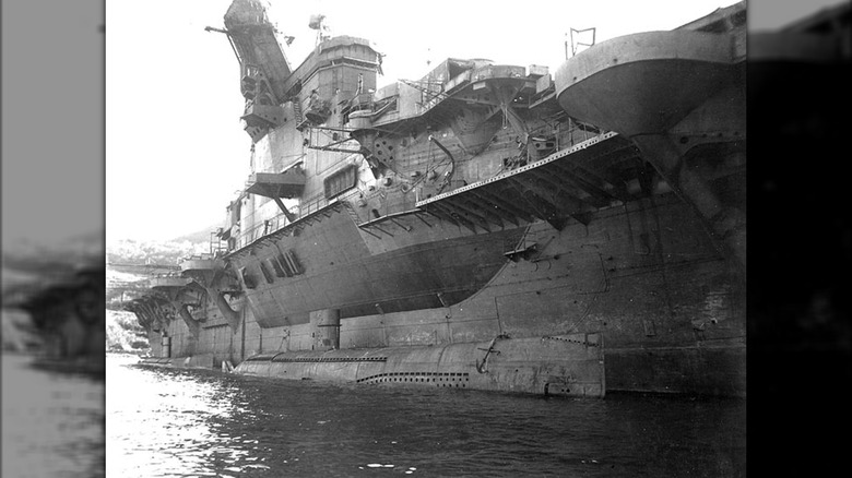 ijn junyo aircraft carrier starboard black white photo