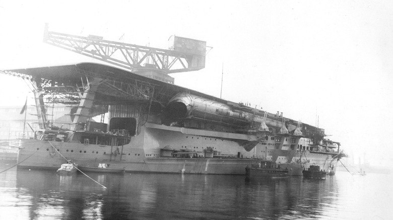 ijn kaga aircraft carrier black white photo