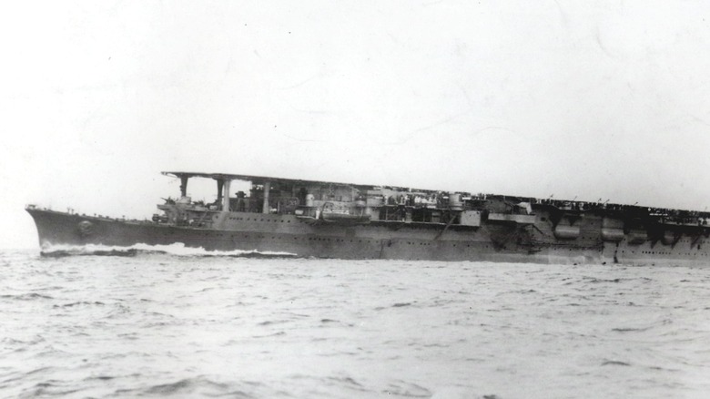 ijn ryuho aircraft carrier black white photo water