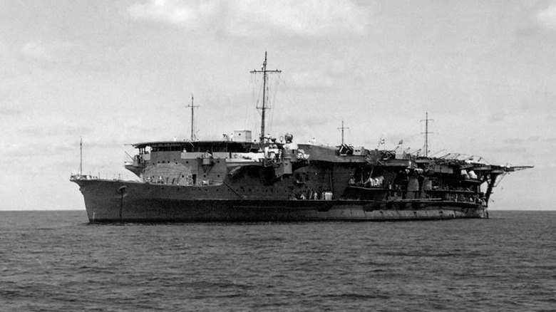 ijn ryujo aircraft carrier anchor water black white photo