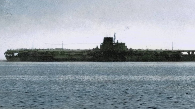 ijn shinano aircraft carrier sea trial black white photo