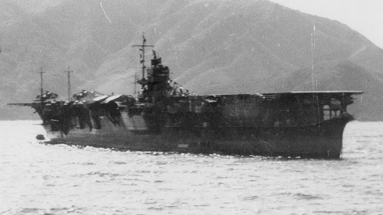 ijn soryu aircraft carrier water photo black white