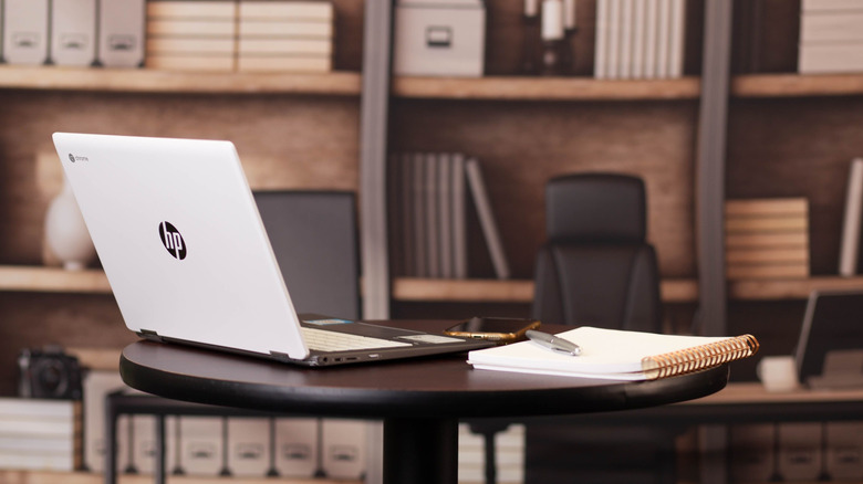 laptop open on table