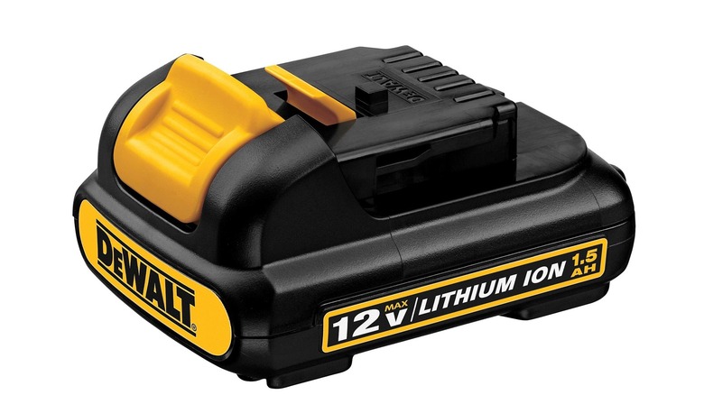 DeWalt's 12V MAX 1.5Ah Battery on white background