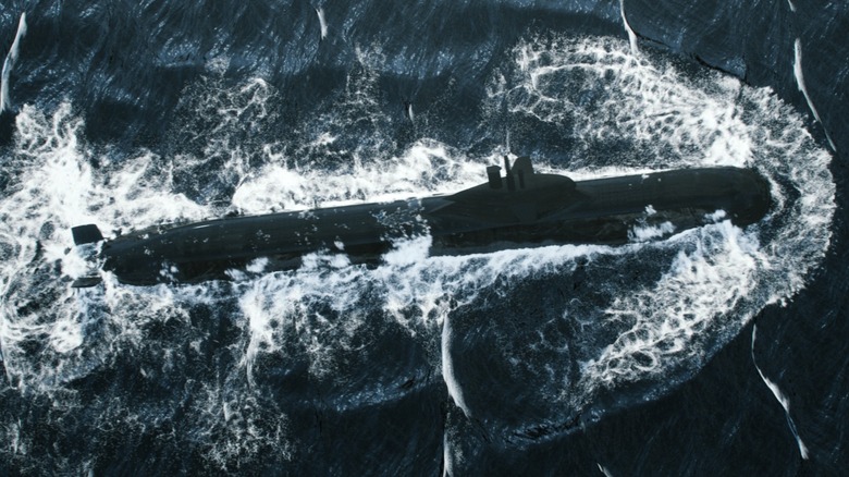 SAAB A26 submarine surfacing from a birds-eye view