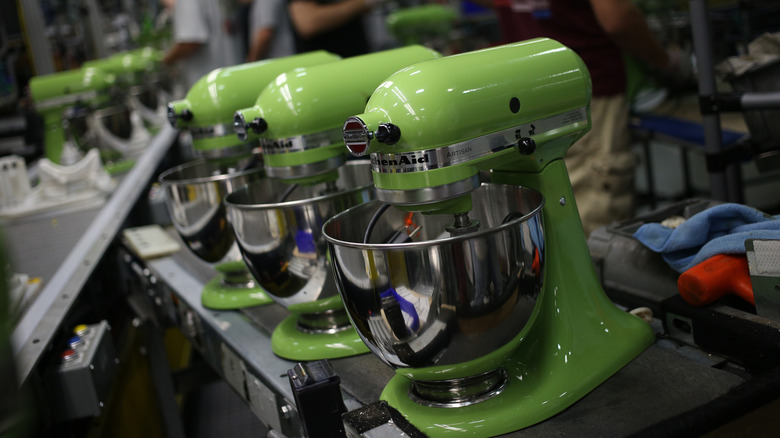 factory line of KitchenAid mixers