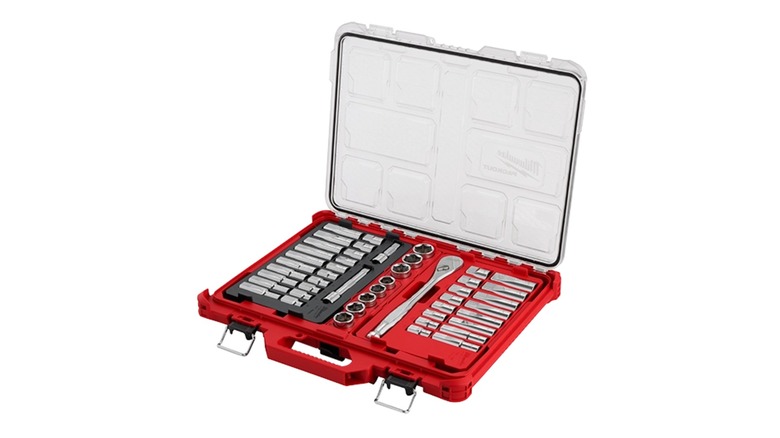 Milwaukee socket set in signature red casing.