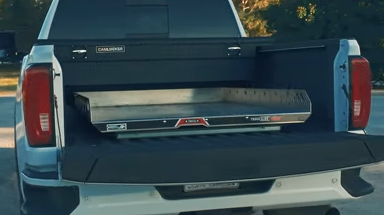 bed of pickup with black toolbox
