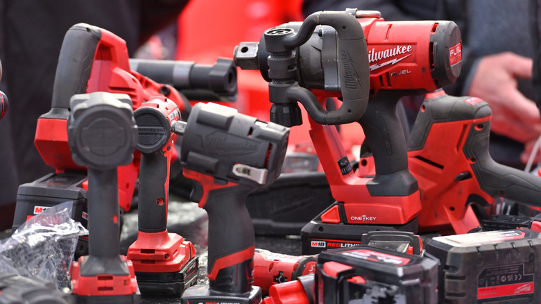Many Milwaukee tools on display