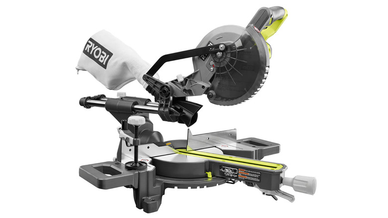 A stock image of the Ryobi cordless miter saw