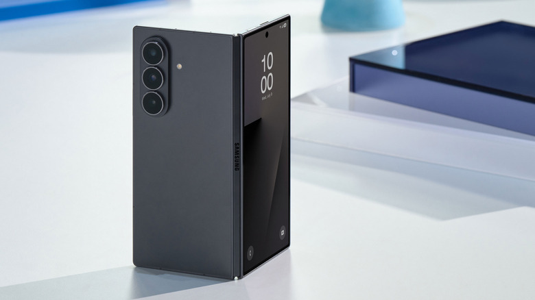 Samsung Galaxy Z Fold7 in black, half folded