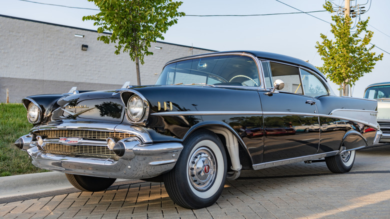 A restored 1957 Chevy Bel Air in black