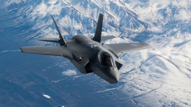 An F-35 Lightning II flying in Alaskan airspace