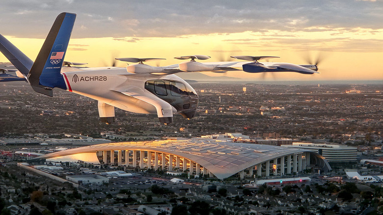 Rendering of Archer Aviation air taxi flying over Los Angeles