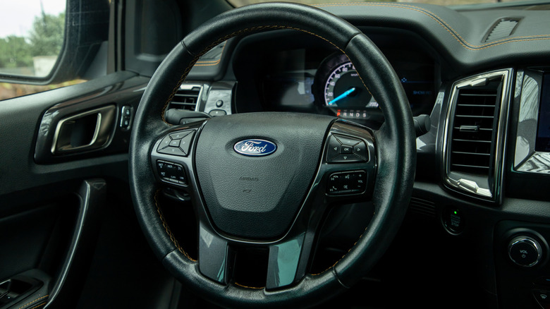 Ford steering wheel and dashboard