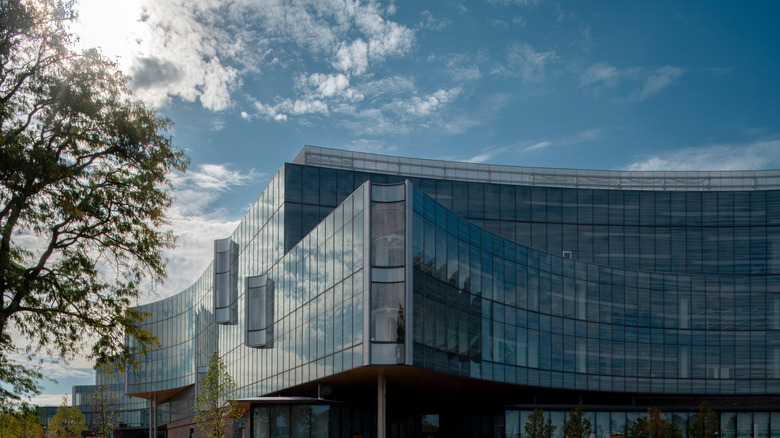 Front facade of new Ford World Headquarters building