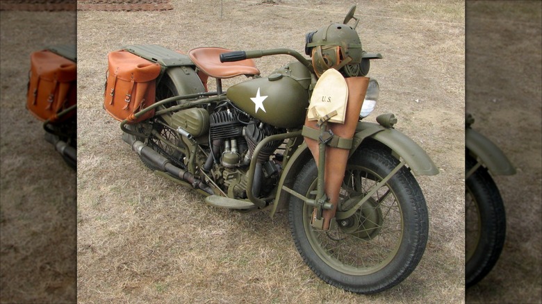 Harley Davidson WLA Liberator motorcycle parked on grass