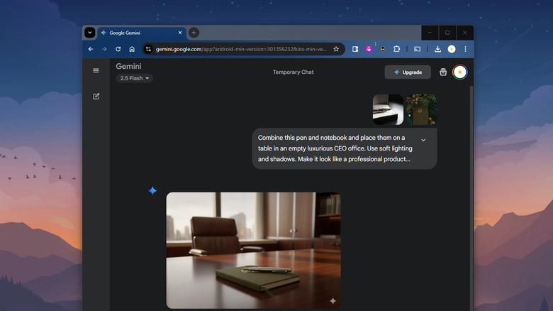 Open chatboot window asking Google Gemini Nano Banana to fuse two photos