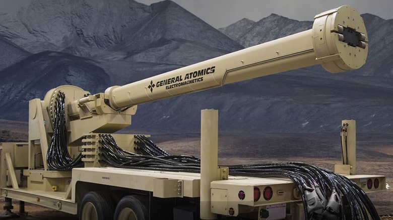 General Atomics Electromagnetic Systems railgun mounted on a truck