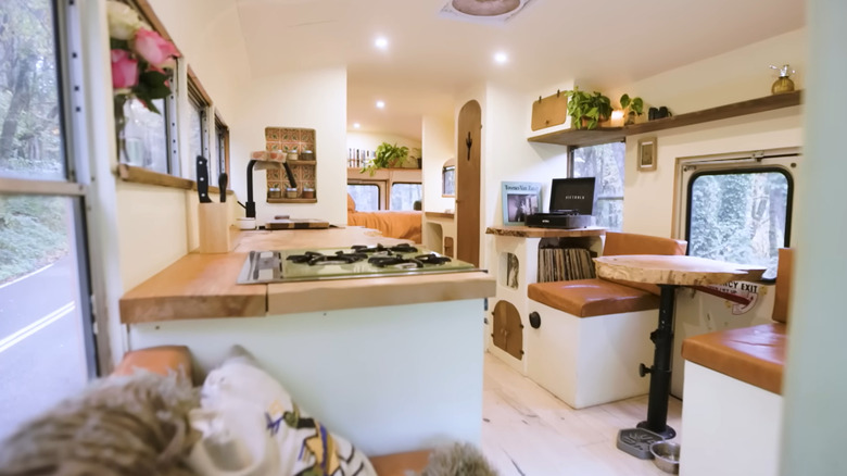 Interior of a converted school bus