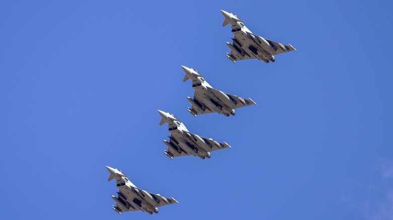 Four Eurofighter Typhoons flying in formation
