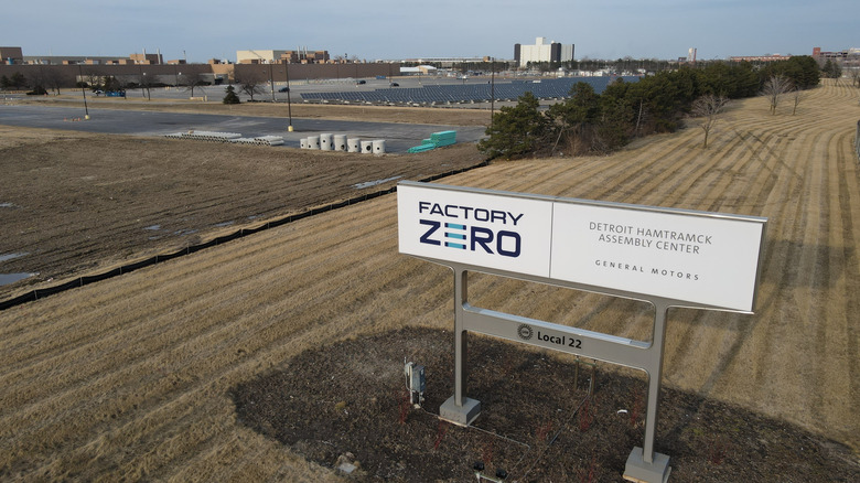 Sign displaying logo for GM's Factory Zero