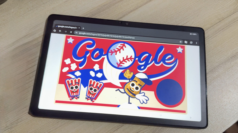 Google Doodle Baseball game shown on tablet on table
