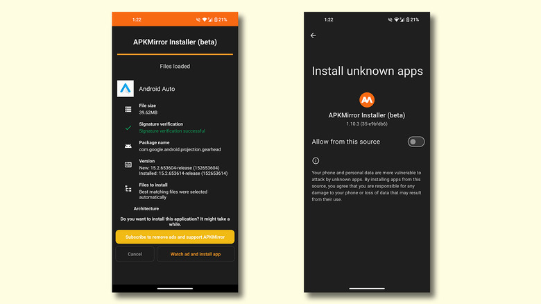 Installing Android Auto APK file on Android