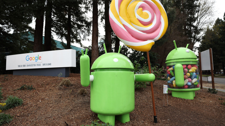 Android figures being displayed at Google headquarters