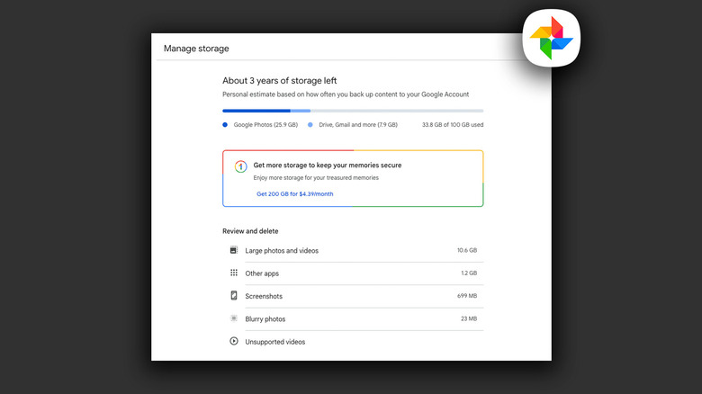 Google Photos manage storage page