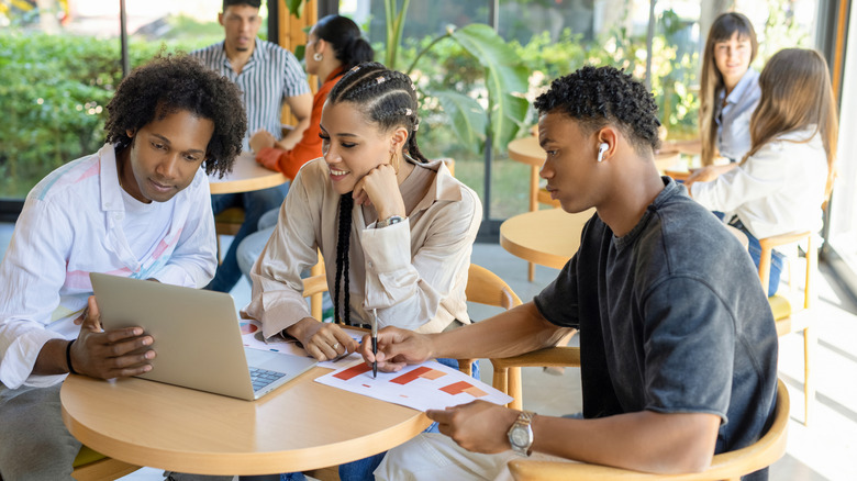 Teams of programmers working in cafe