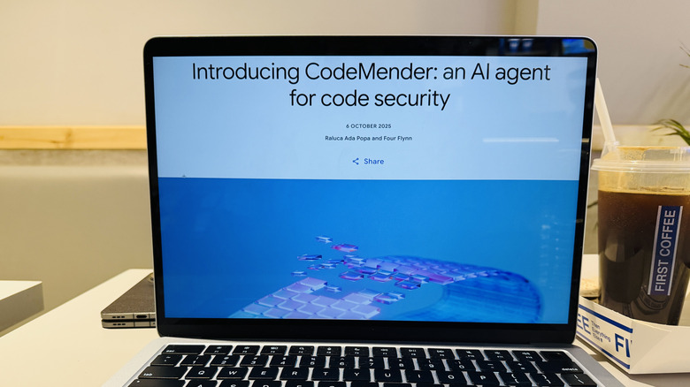 Google CodeMender announcement on a laptop screen