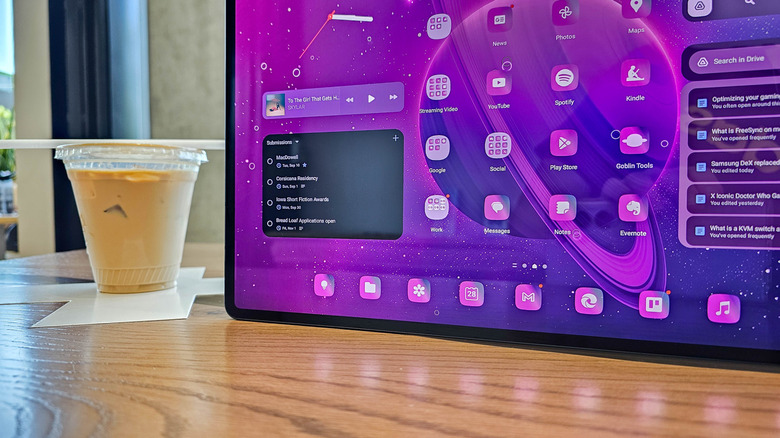 Samsung Galaxy Tab S9 Ultra on table next to coffee