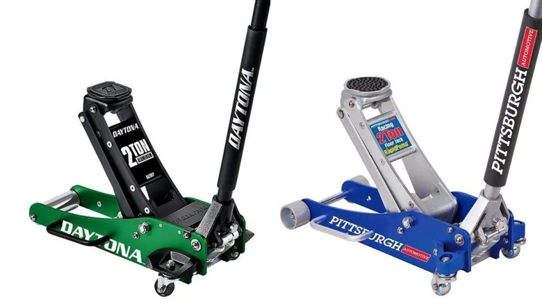 Aluminum floor jacks from Daytona and Pittsburgh compared side-by-side.