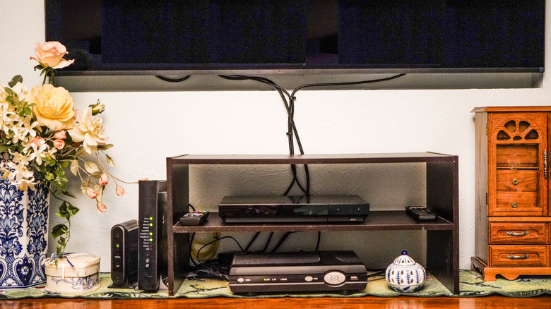 Picture of TV connected to various input devices through a number of cables