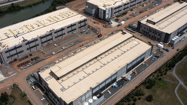 Aerial view of an Amazon Web Services data center in Stone Ridge, Virginia