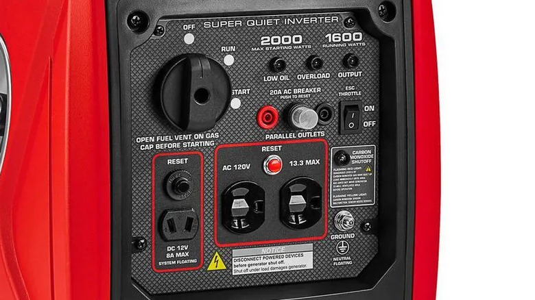 Front panel of a Predator 2000 Watt super quiet generator