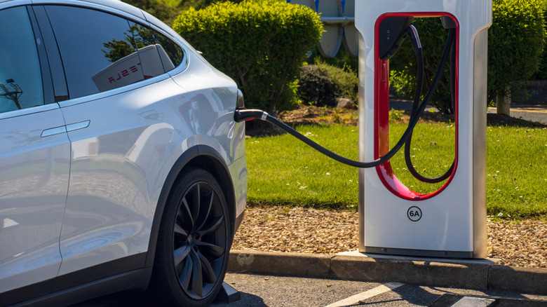 Tesla Model X on a charging station 