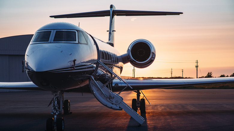 Private jet on the runway with the door open